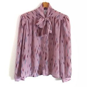 CLOSET CLOSING SALE! Vintage Pink Atomic Print Pussy Bow Top